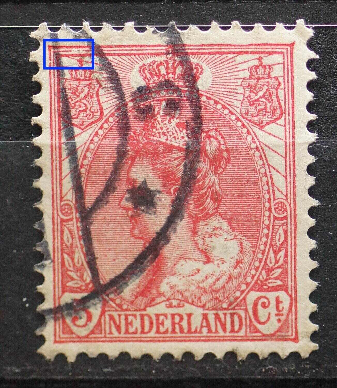 NVPH 60 - beschadigde kaderlijnen in de linker bovenhoek