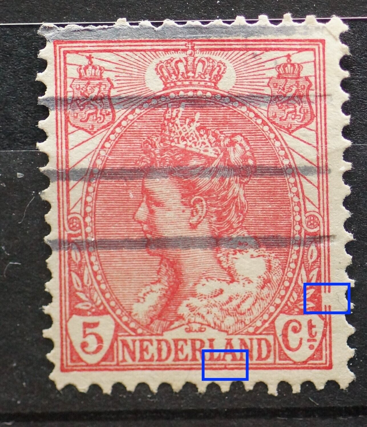 NVPH 60 - o.a. grote breuk in kaderlijnen rechts