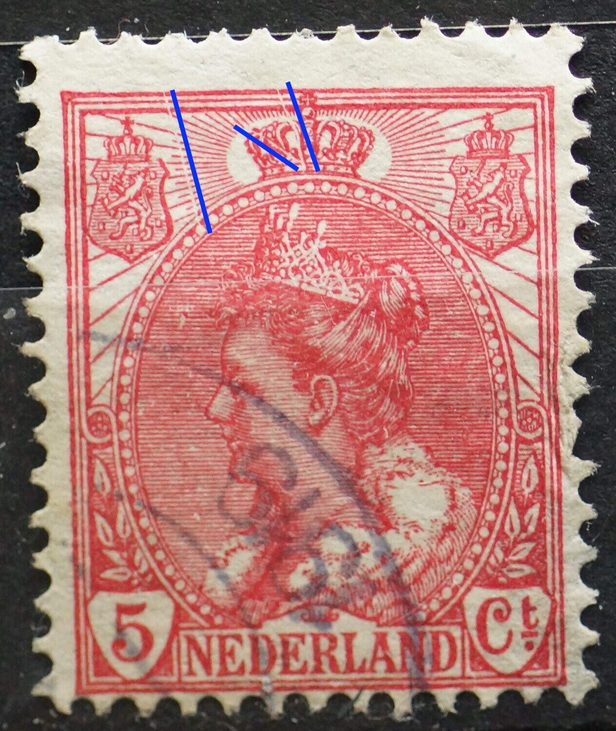 NVPH 60 - graveerkrassen in bovenste deel zegelbeeld