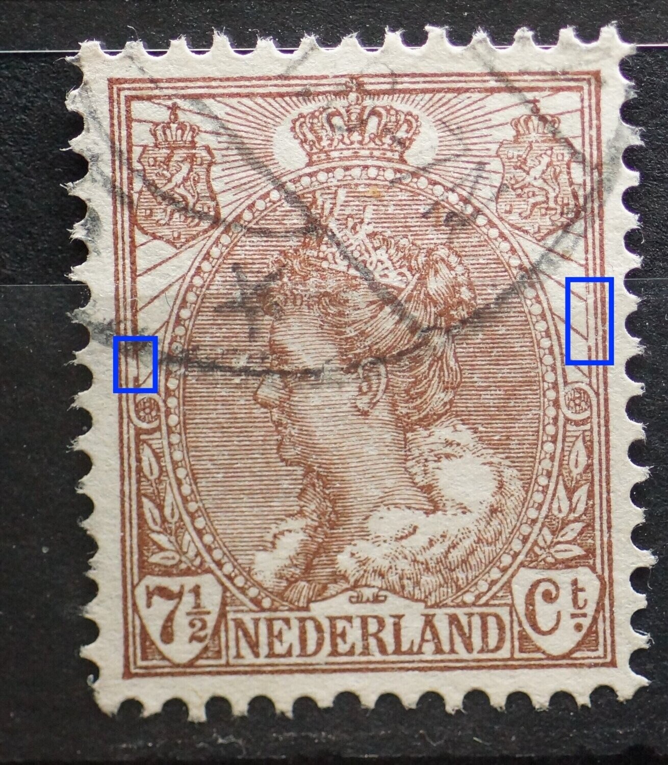 NVPH 61 - dunne plekken in kaderlijnen links en rechts NVPH 61 - dunne plekken in kaderlijnen links en rechts