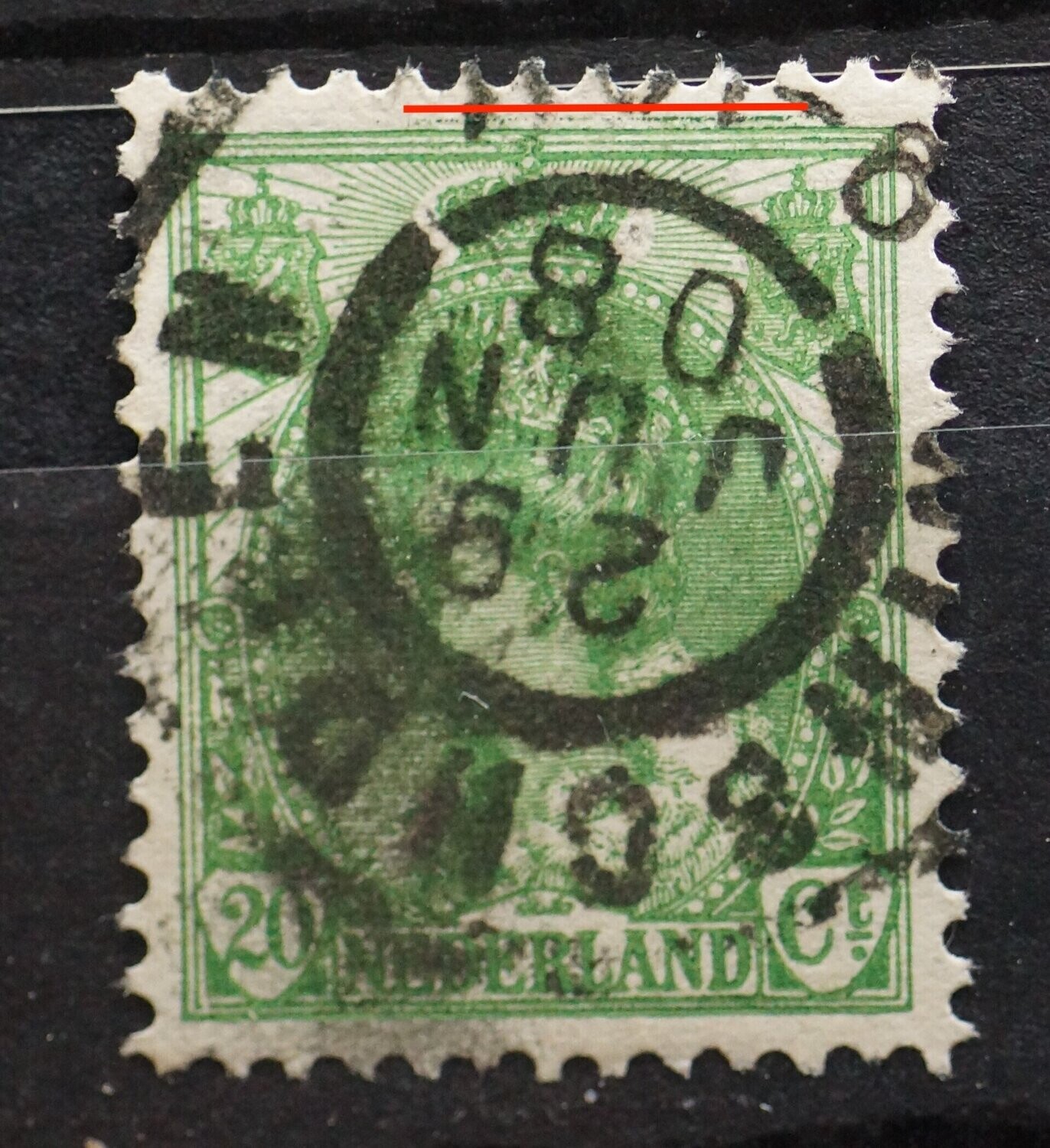 NVPH 68 - extra groene lijn boven zegelbeeld