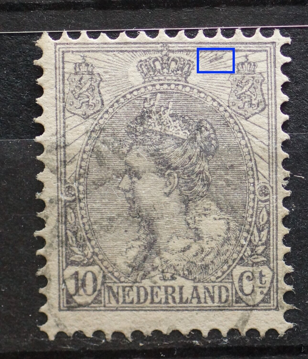 NVPH 62 - extra grijze straal/streep rechts van kroon