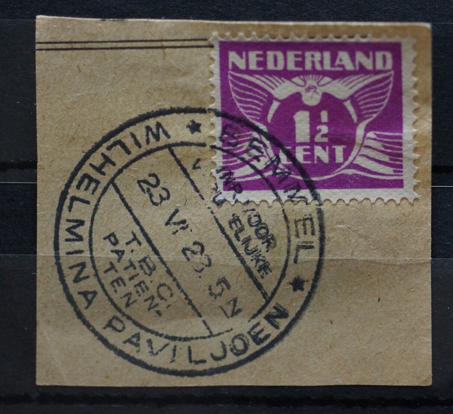 Reclamehandstempel Wilhelmina Paviljoen Bemmel op NVPH 171