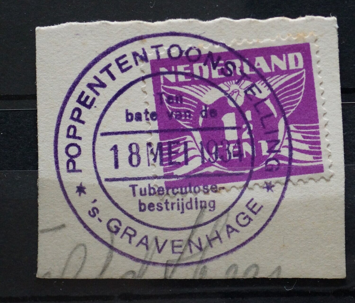 Reclamehandstempel Poppententoonstelling TBC bestrijding Den Haag op NVPH 171