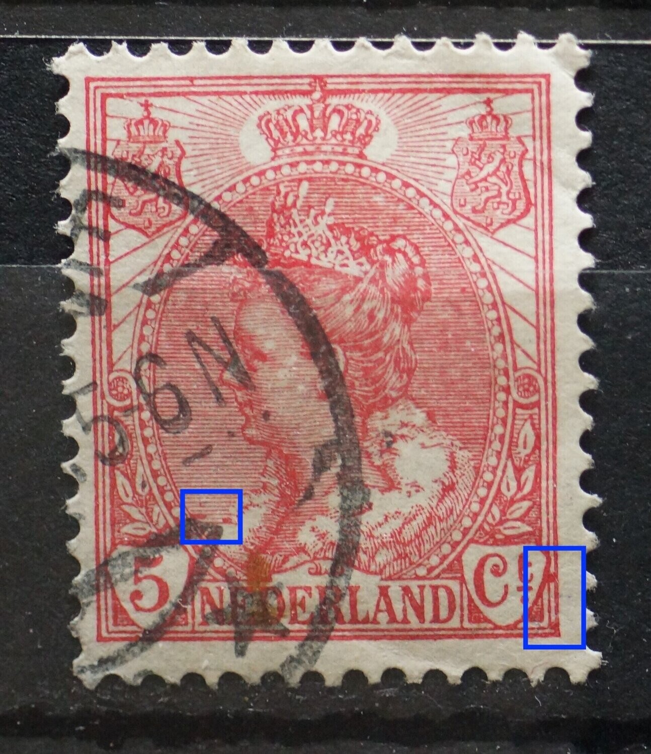 NVPH 60 - o.a. rode vlekken rechts van Ct.