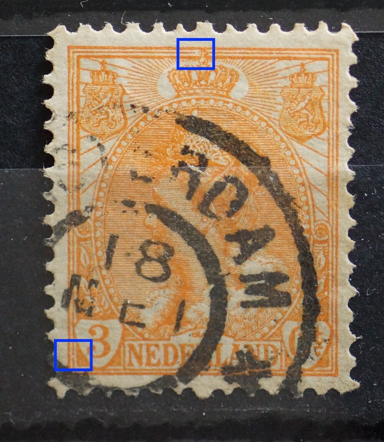 NVPH 56 - o.a. breuk in kaderlijn net links van de kroon