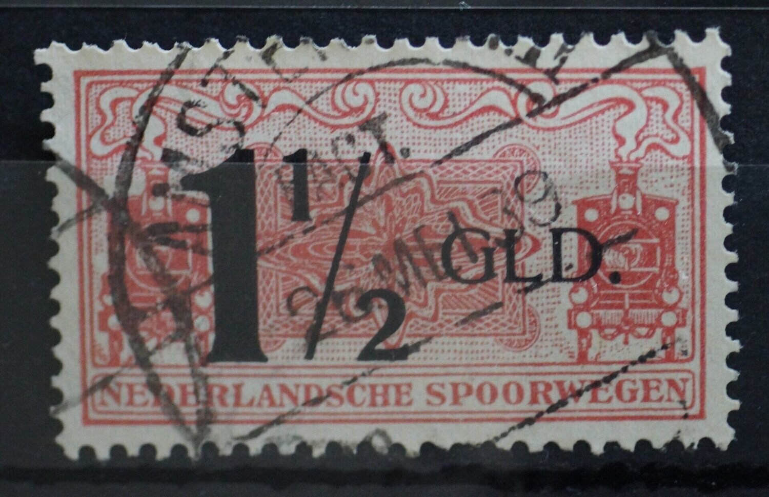 Spoorwegzegel 1 1/2 gulden met Factorijstempel Amsterdam.II Spoorwegzegel 1 1/2 gulden met Factorijstempel Amsterdam.II