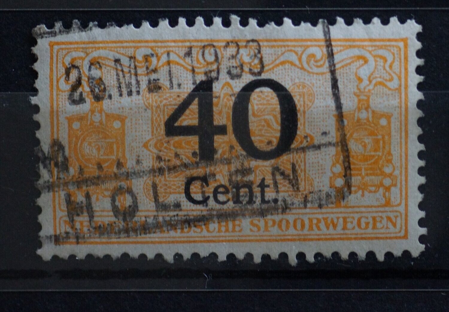 Spoorwegzegel 40 cent met stationsstempel Holten