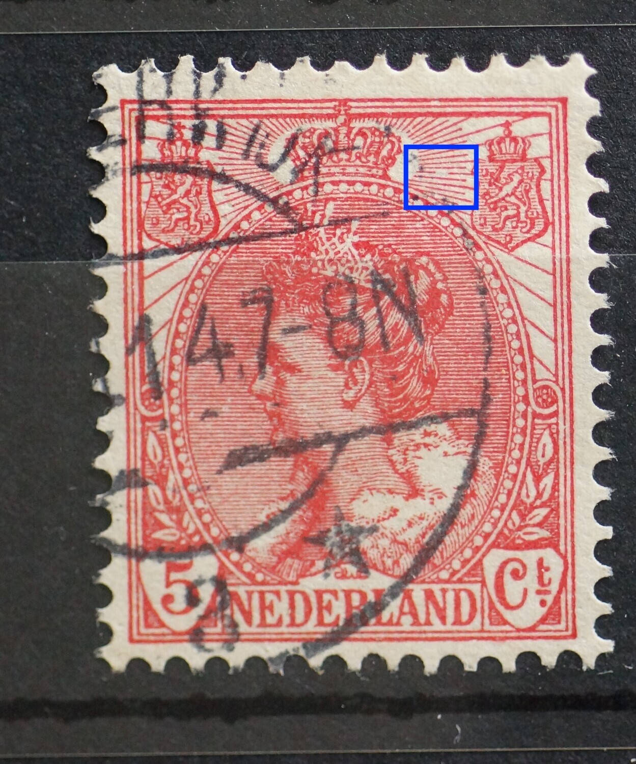 NVPH 60 - breuk in straal rechts van kroon