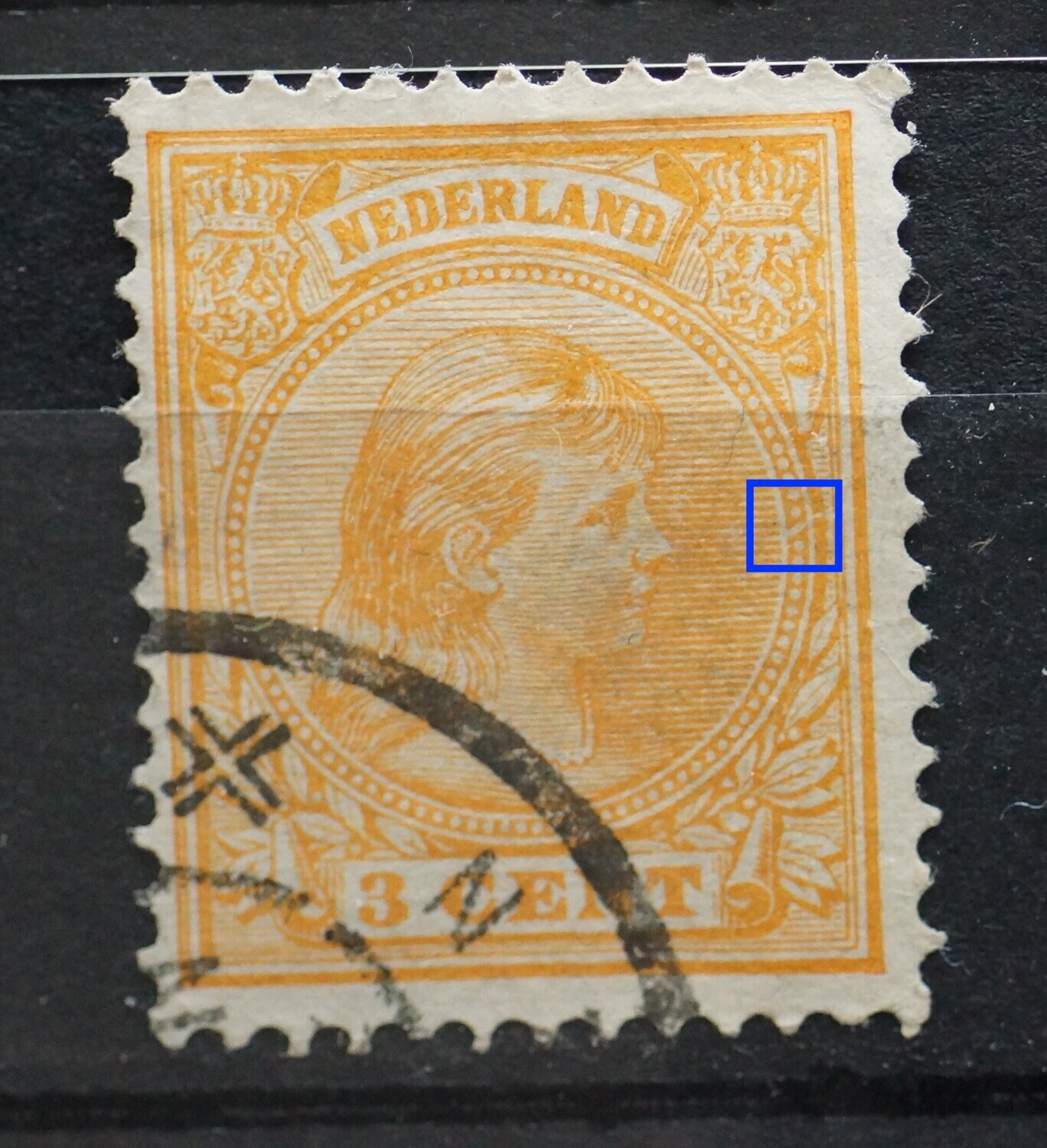 NVPH 34 - witte vlek in rand medaillon