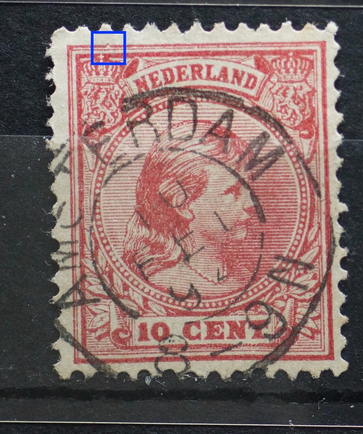 NVPH 37 - beschadigde kaderlijn boven linker wapenschild