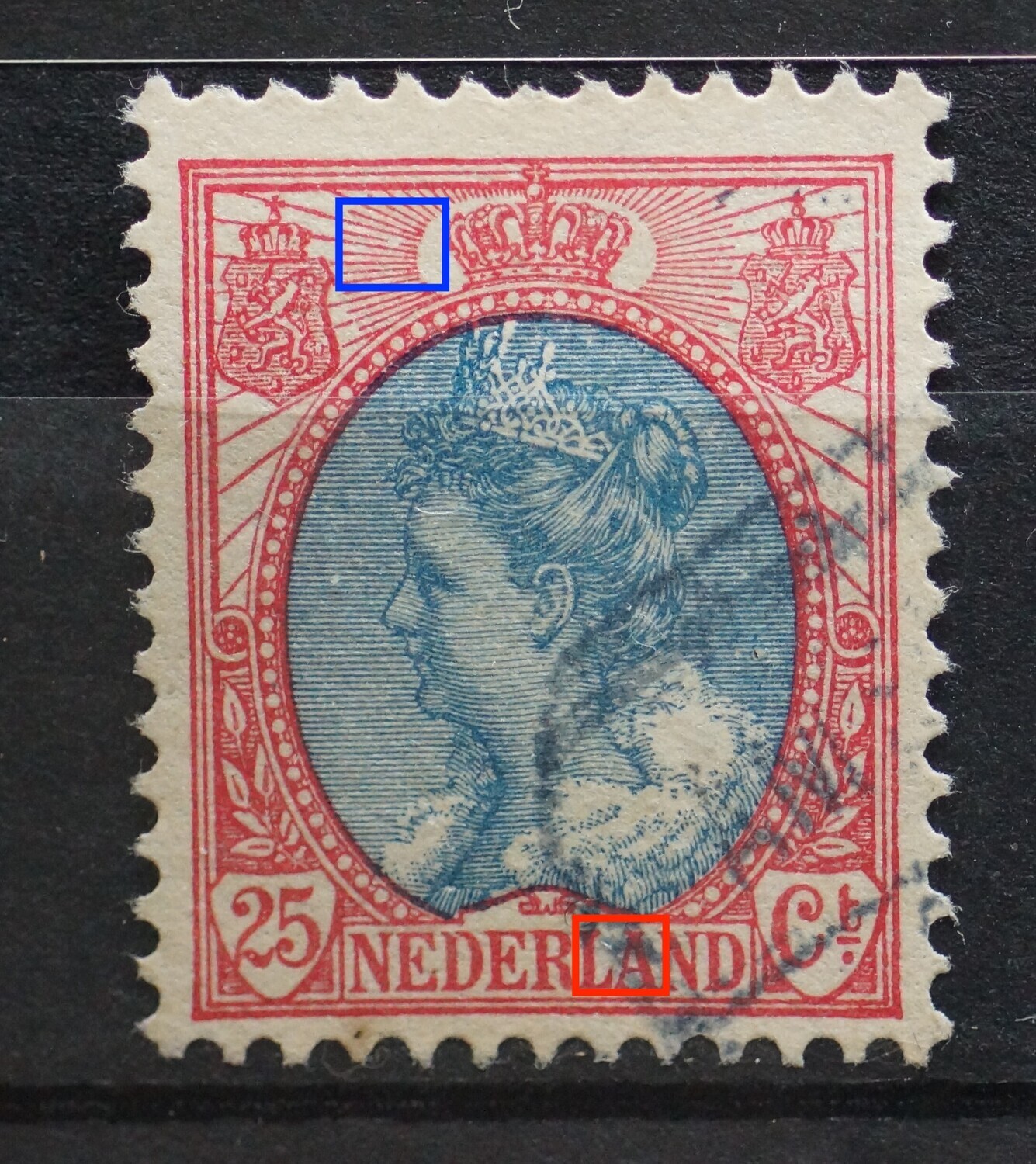 NVPH 71 - breuk in straal links van kroon NVPH 71 - breuk in straal links van kroon