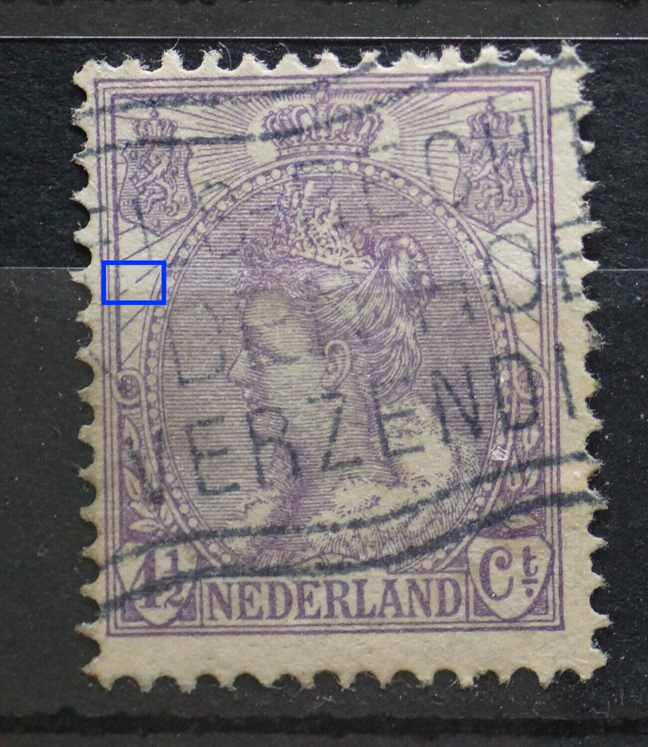 NVPH 58 - breuk in straal onder linker wapenschild