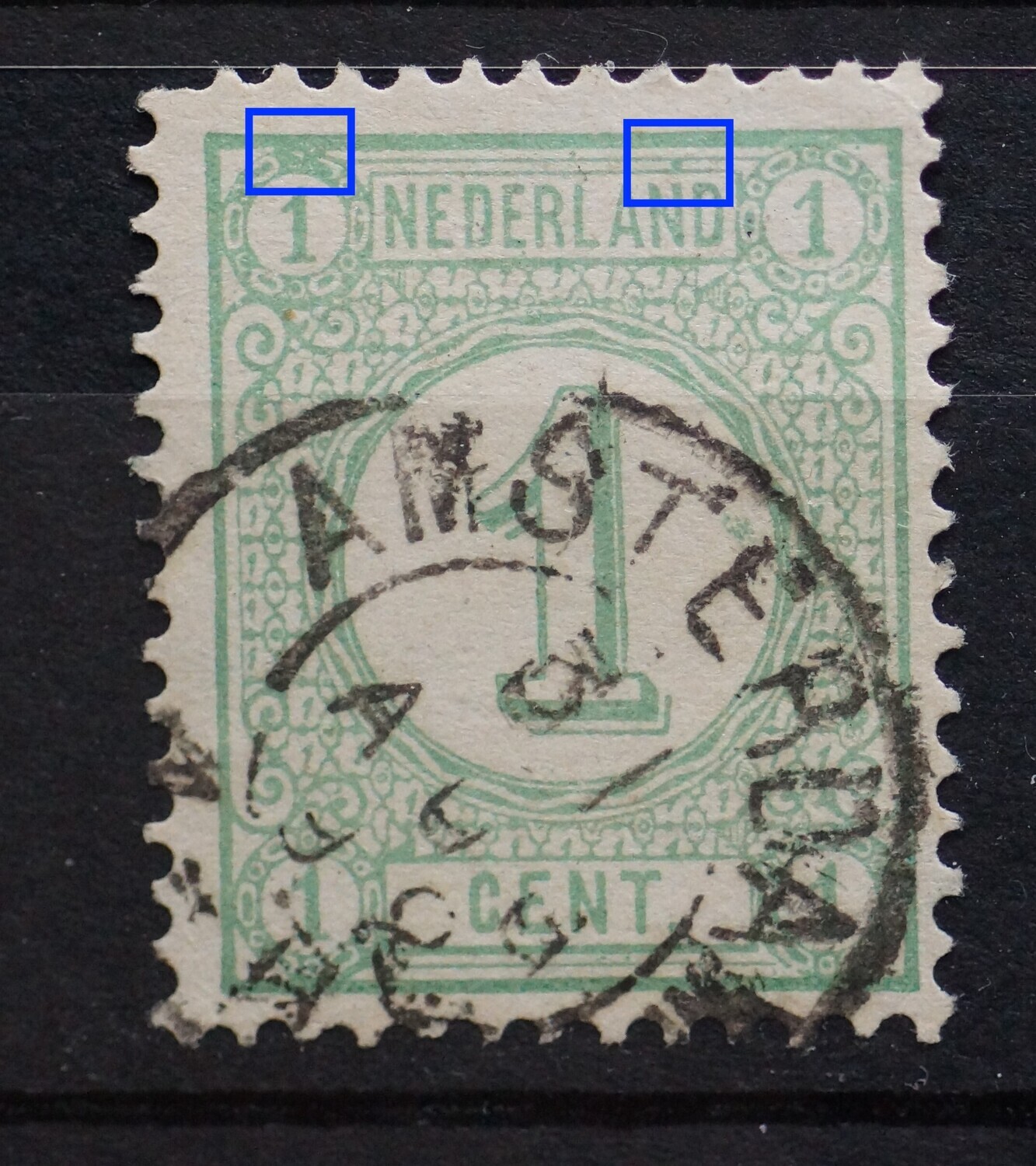 NVPH 31 - groene vlekken bovenzijde NVPH 31 - groene vlekken bovenzijde