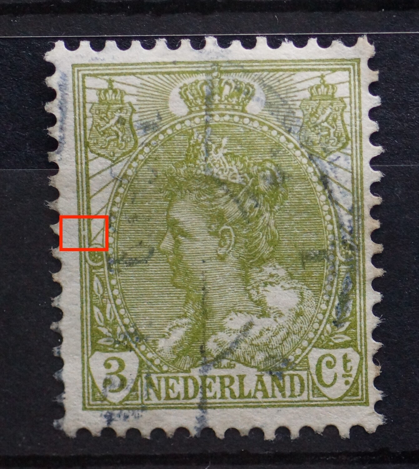 NVPH 57 - breuk in kaderlijn links, midden NVPH 57 - breuk in kaderlijn links, midden