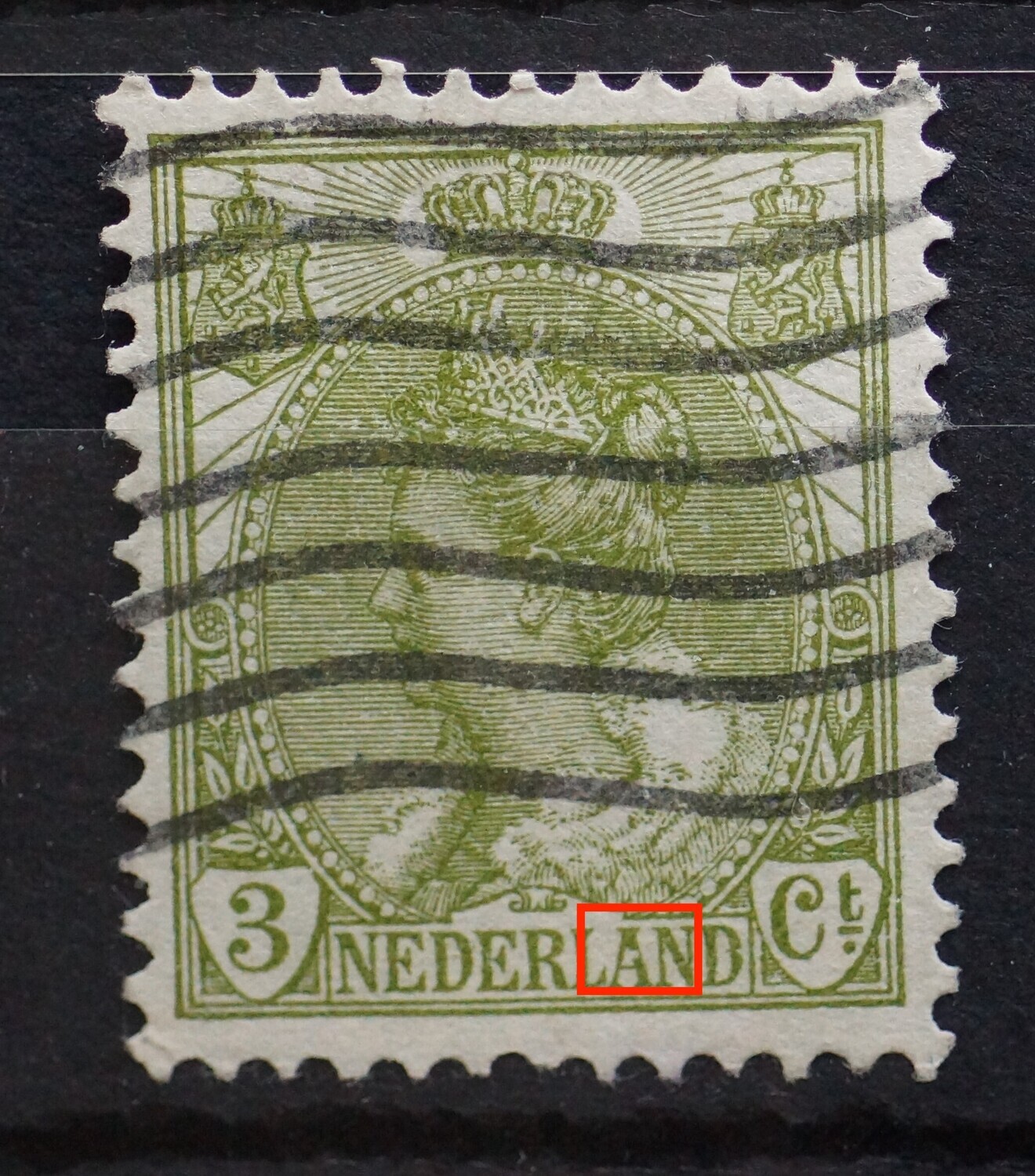 NVPH 57 - witte vlek in A van NEDERLAND