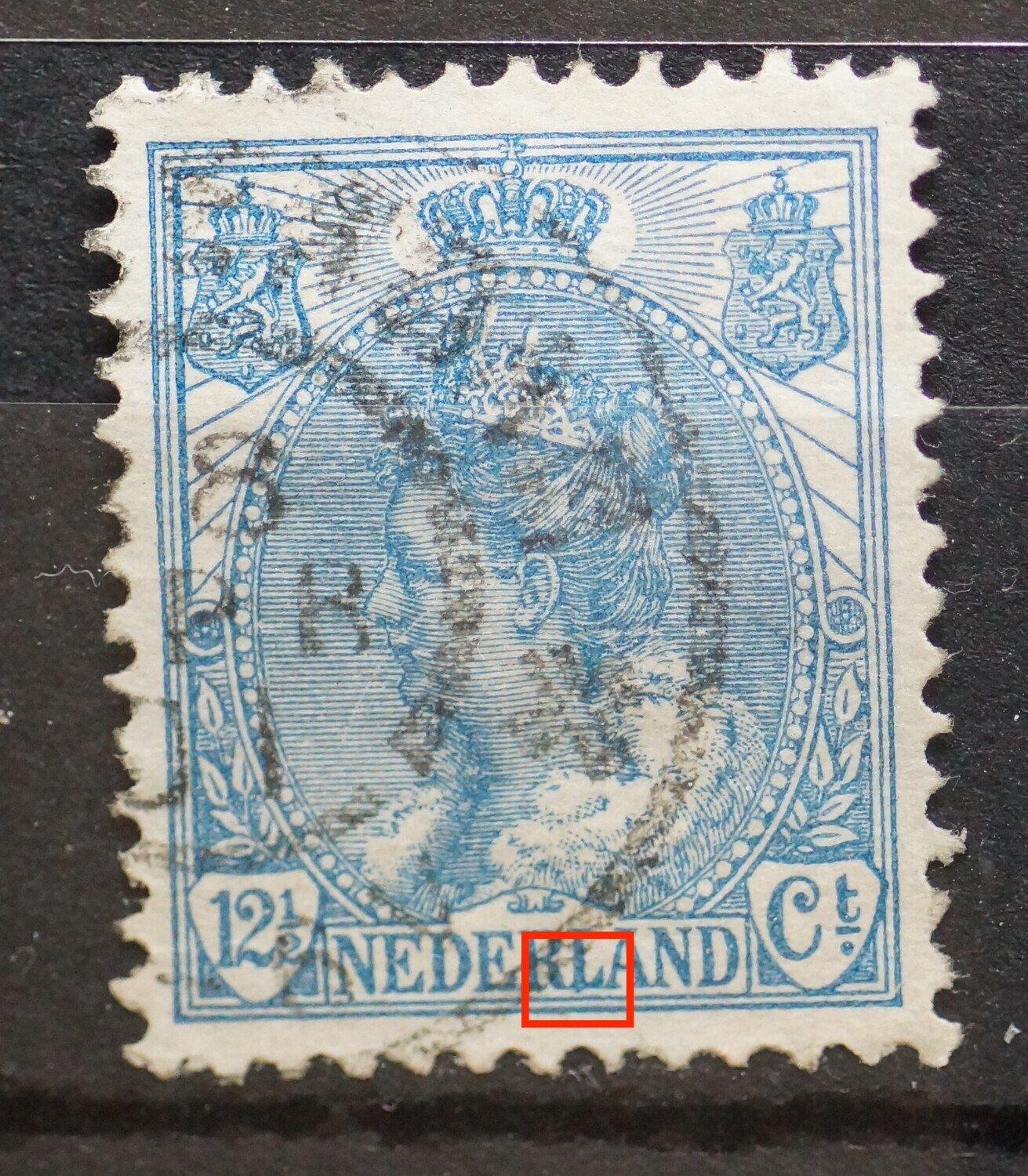 NVPH 63 - blauwe uitstulping aan de L van NEDERLAND