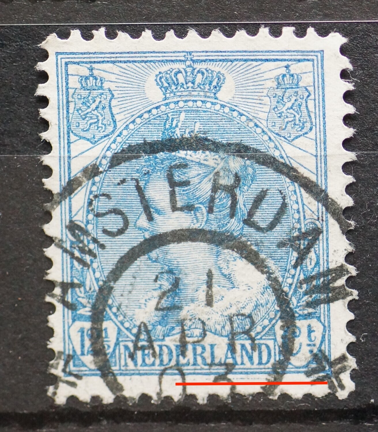 NVPH 63 - blauwe lijn onder het zegelbeeld