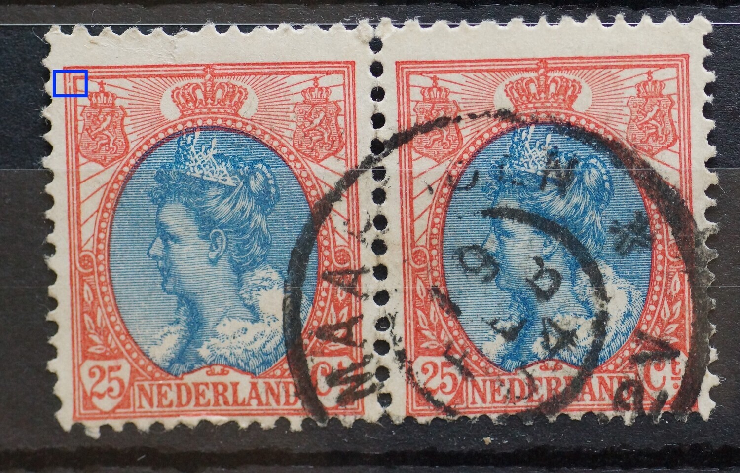 NVPH 71 (paar) - breuk in kaderlijn links (linker zegel) NVPH 71 (paar) - breuk in kaderlijn links (linker zegel)