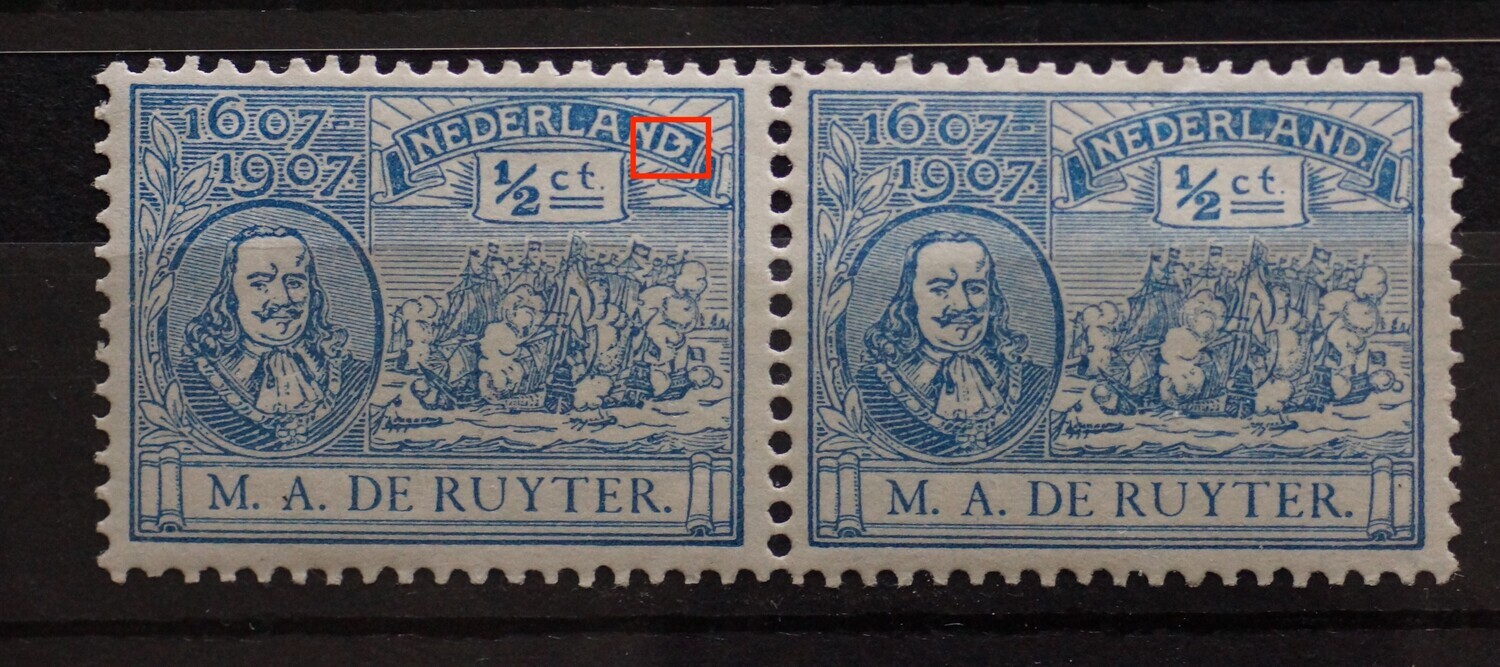 NVPH 87 (paar) - witte streep door tweede D van NEDERLAND (linker zegel)