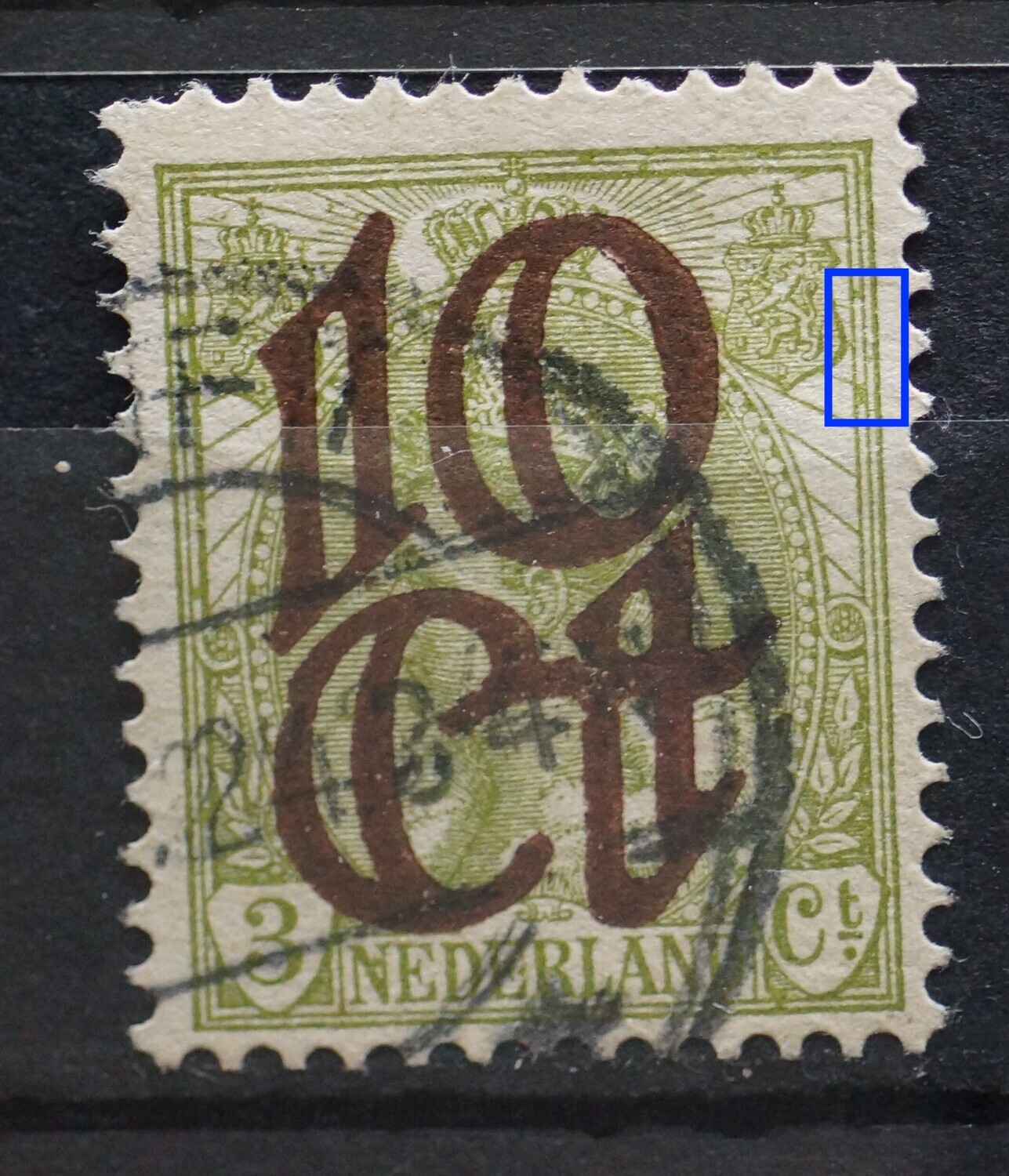 NVPH 116 - groene vlekken tussen kaderlijnen rechts NVPH 116 - groene vlekken tussen kaderlijnen rechts