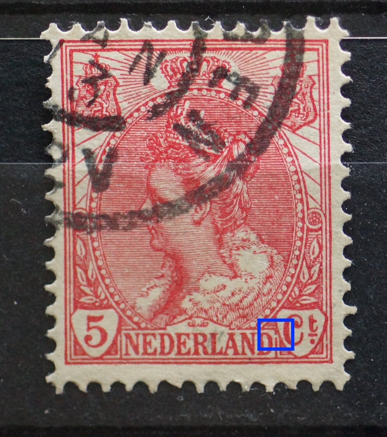NVPH 60 - breuk in kaderlijn rechts van NEDERLAND