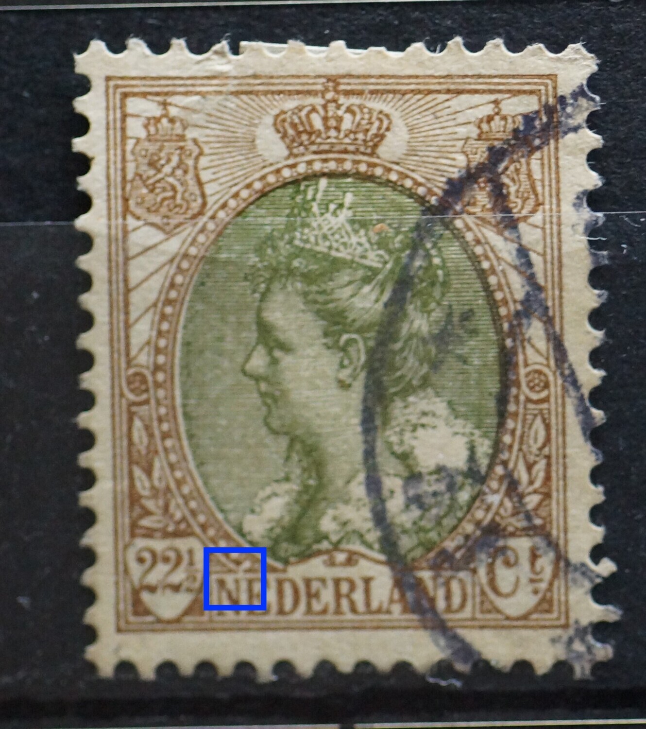 NVPH 70 - beschadigingen rondom de eerste N van NEDERLAND
