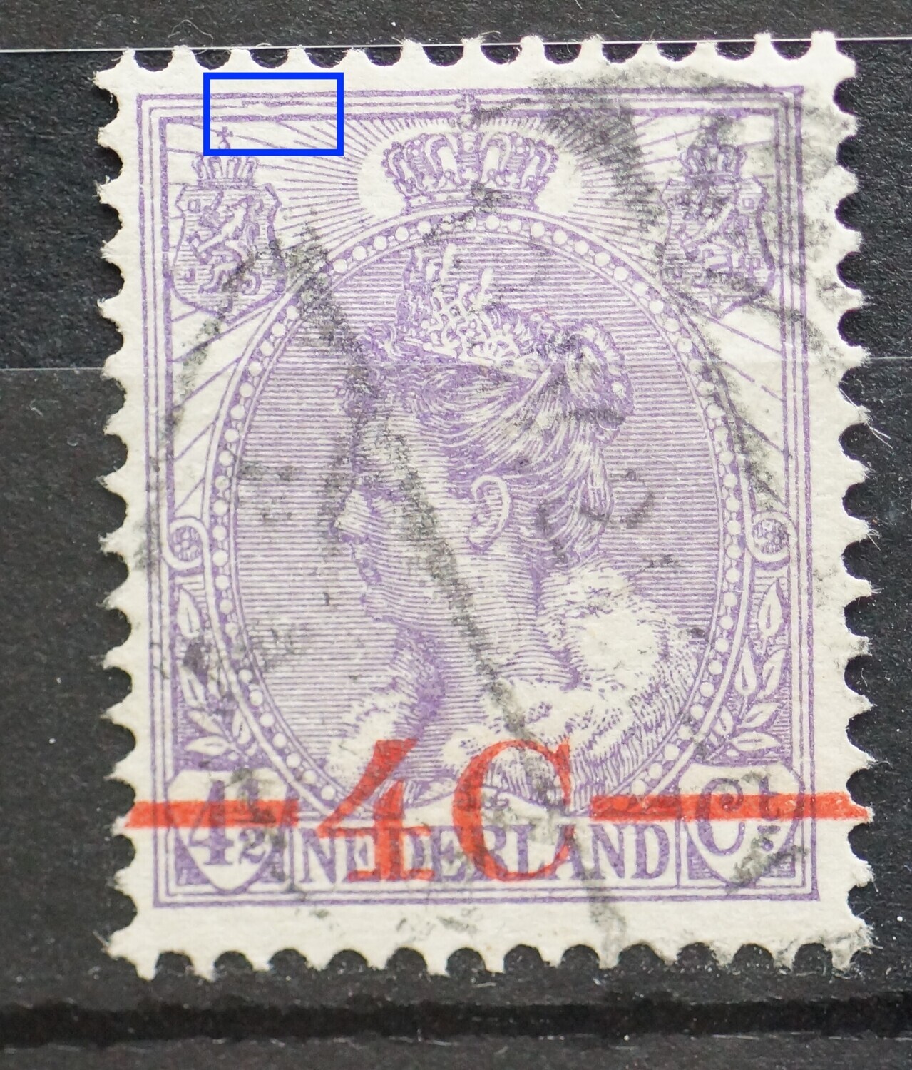 NVPH 106 - o.a. beschadigde kaderlijn boven, links