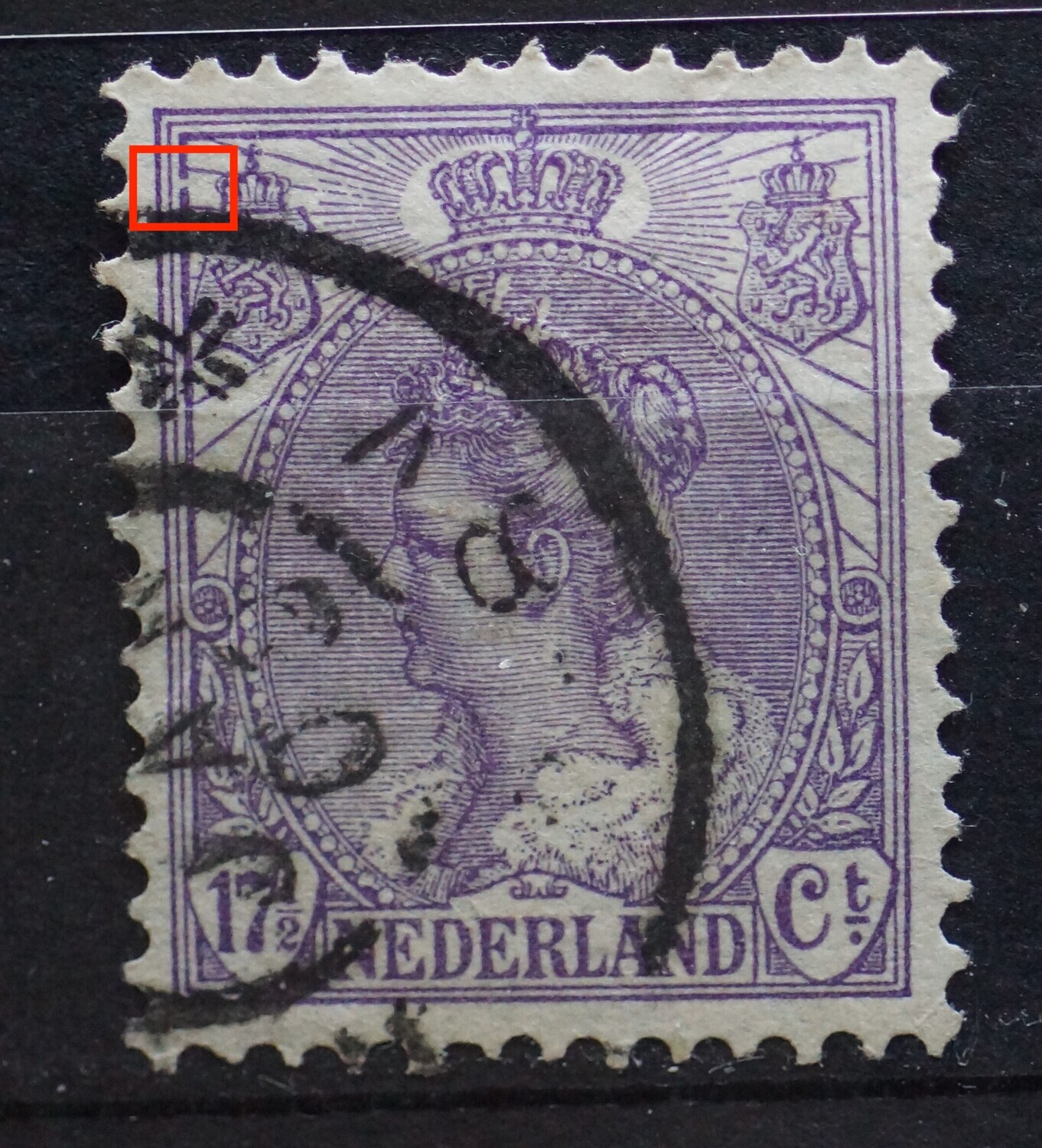 NVPH 67 - breuk in straal boven linker rozet NVPH 67 - breuk in straal boven linker rozet