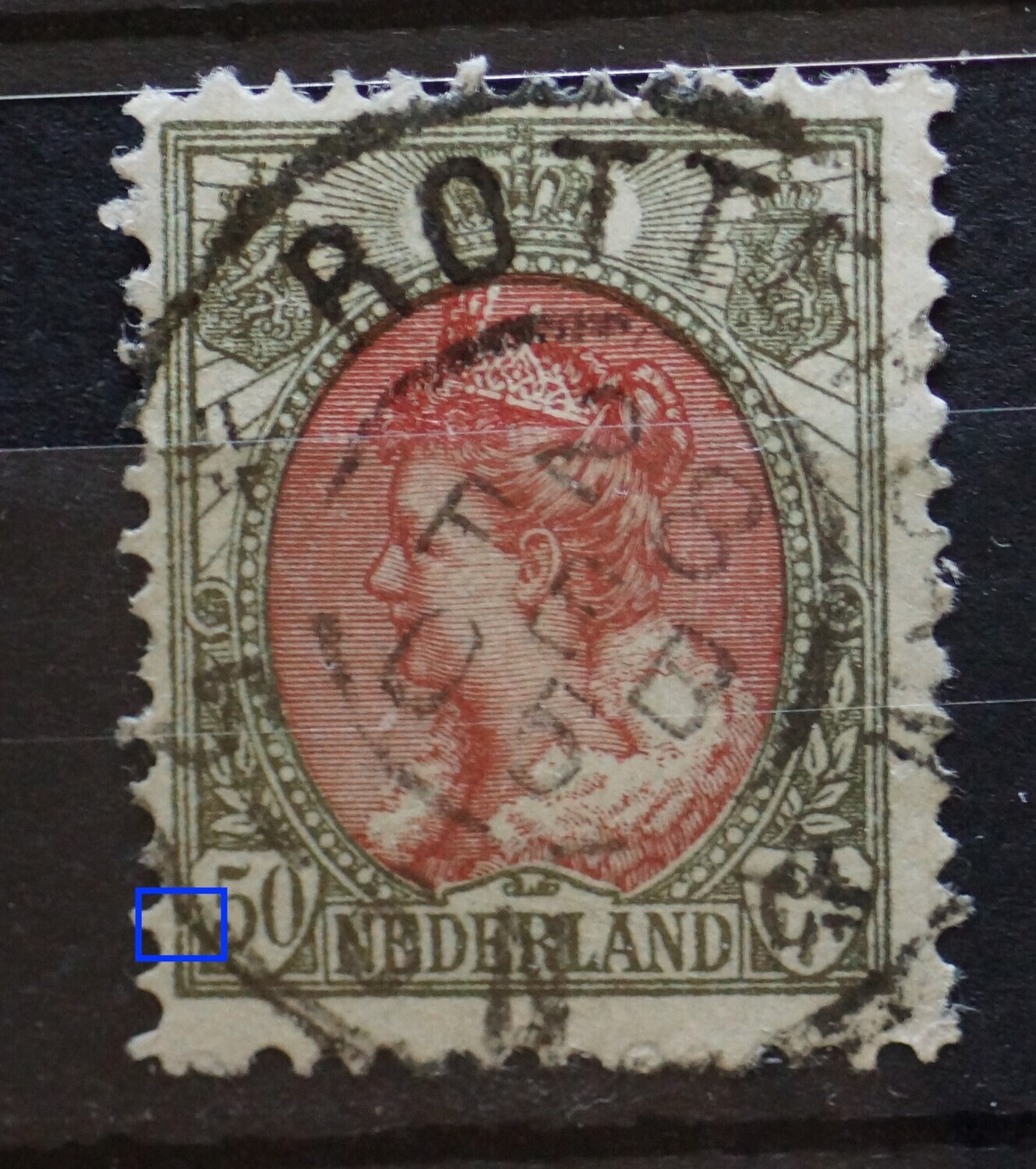 NVPH 74 - breuk in kaderlijn links, onder NVPH 74 - breuk in kaderlijn links, onder