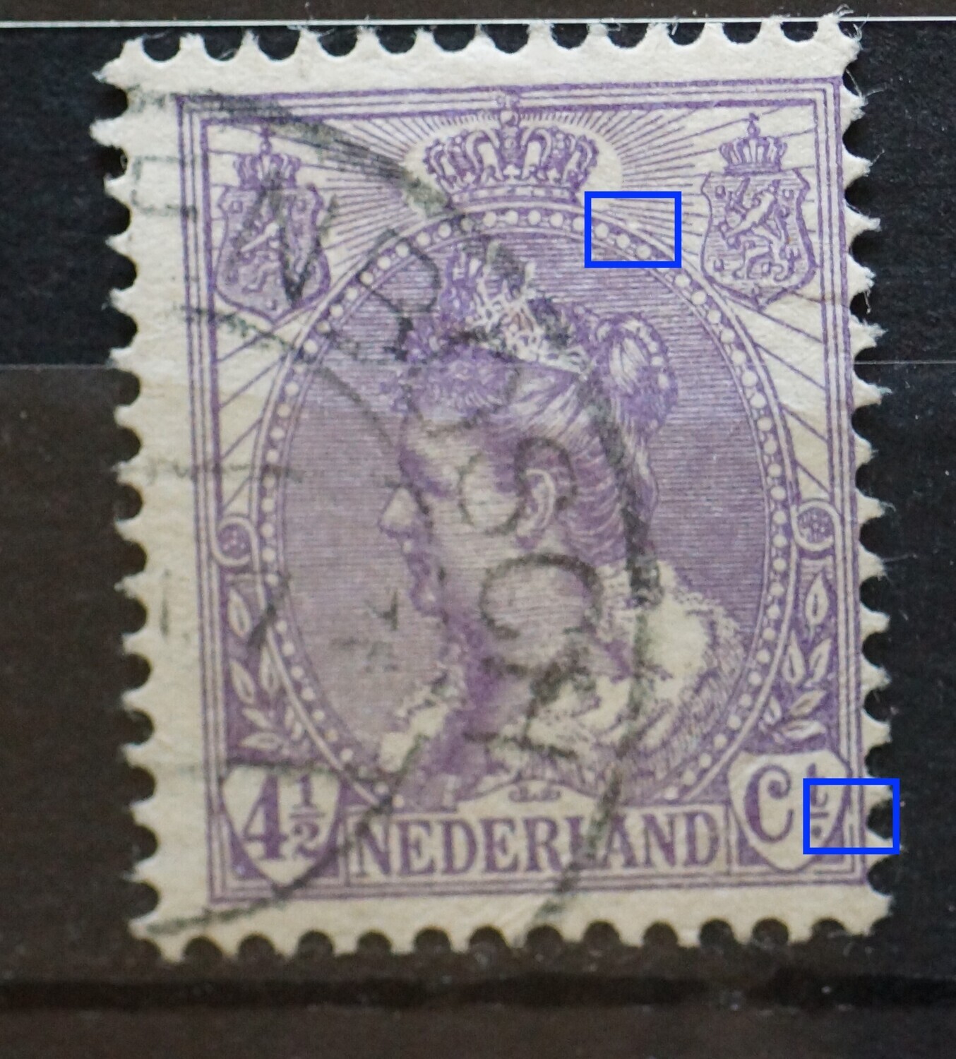 NVPH 59 - breuk in rand medaillon en kaderlijn rechts