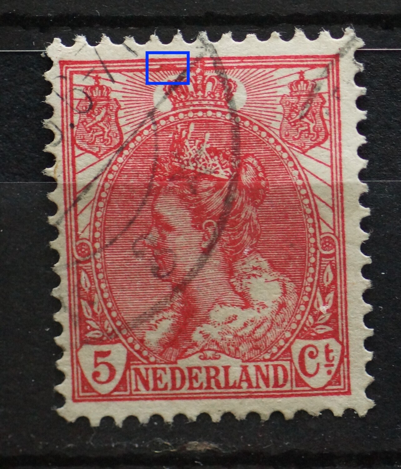 NVPH 60 - rode "balk" tussen kaderlijnen boven