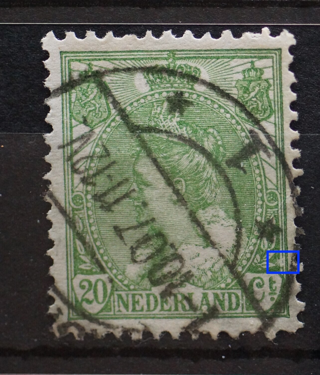 NVPH 68 - witte vlek in kaderlijnen rechts, onder