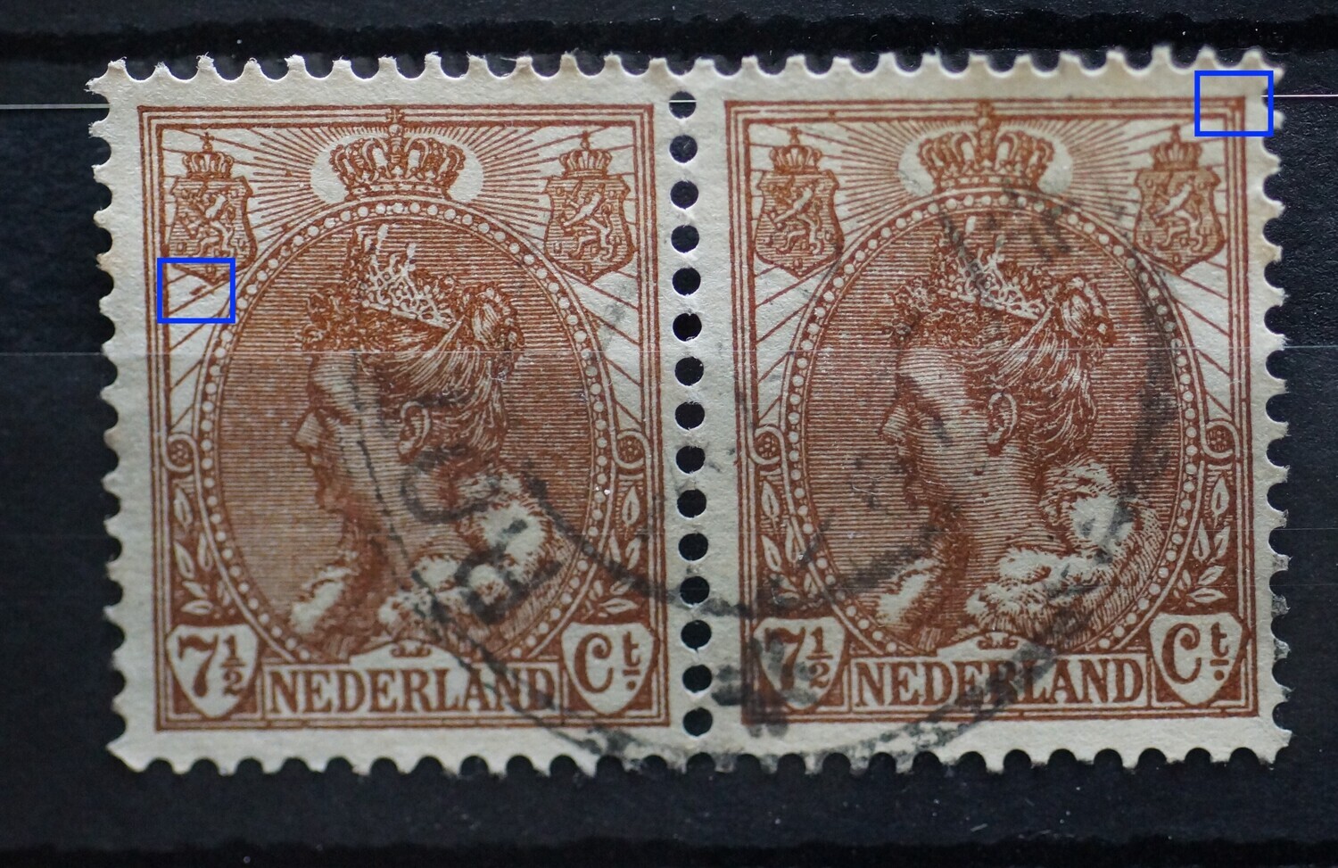 NVPH 61 -(paar) - diverse bruine vlekken op beide zegels