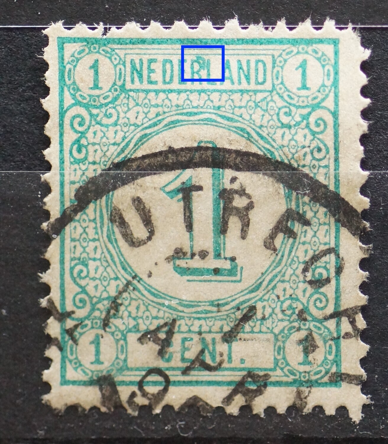 NVPH 31 - grote groene vlek tussen RL van NEDERLAND
