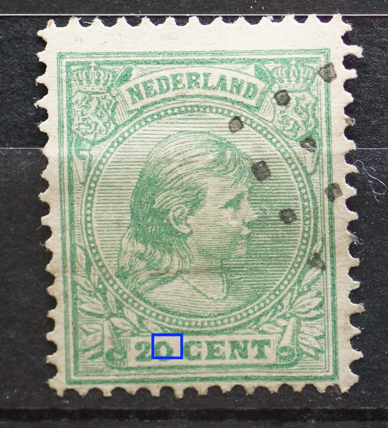 NVPH 40 - witte vlek bovenin de 0 van 20