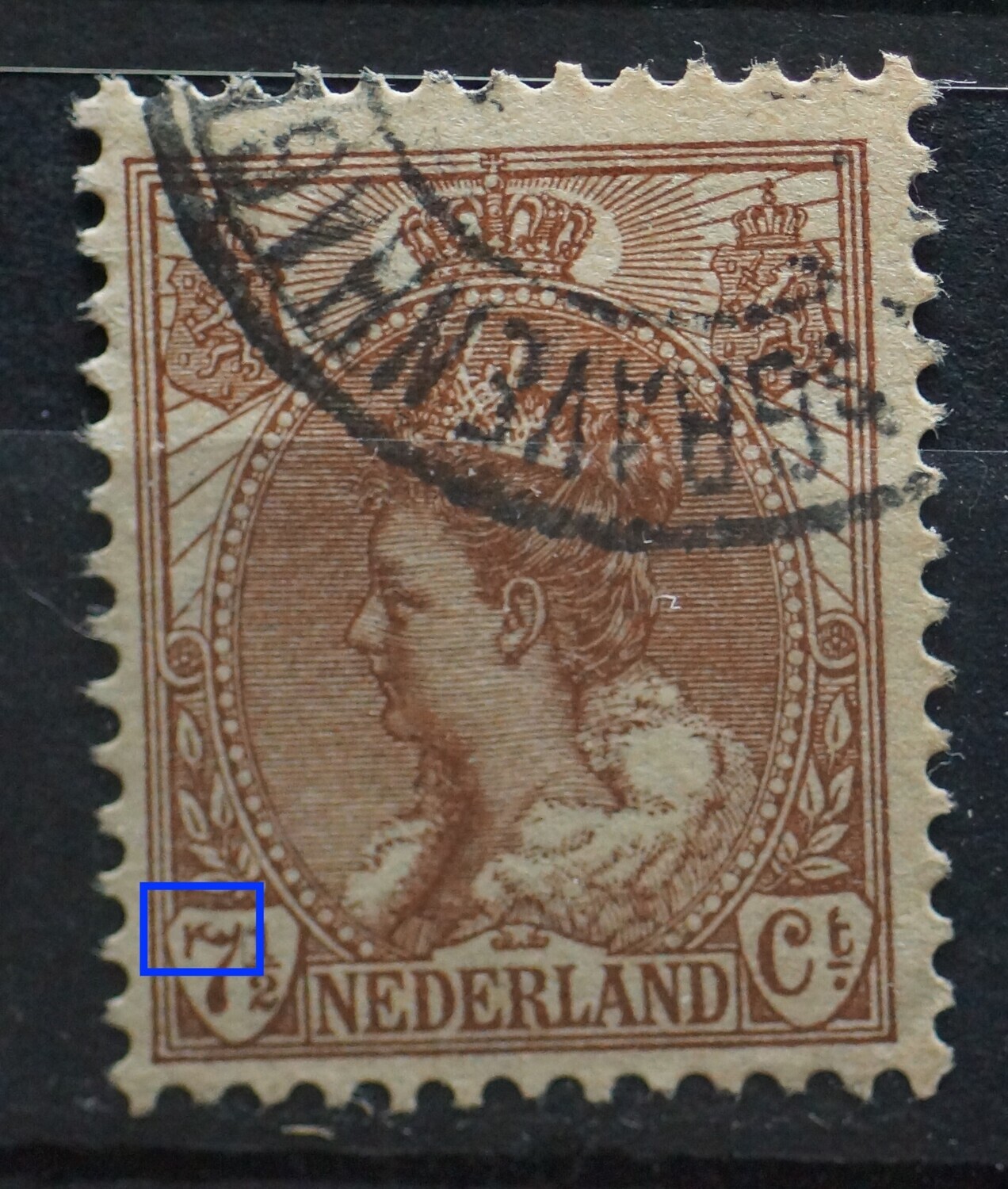 NVPH 61 - beschadigde bovenzijde van de 7 van 7 1/2