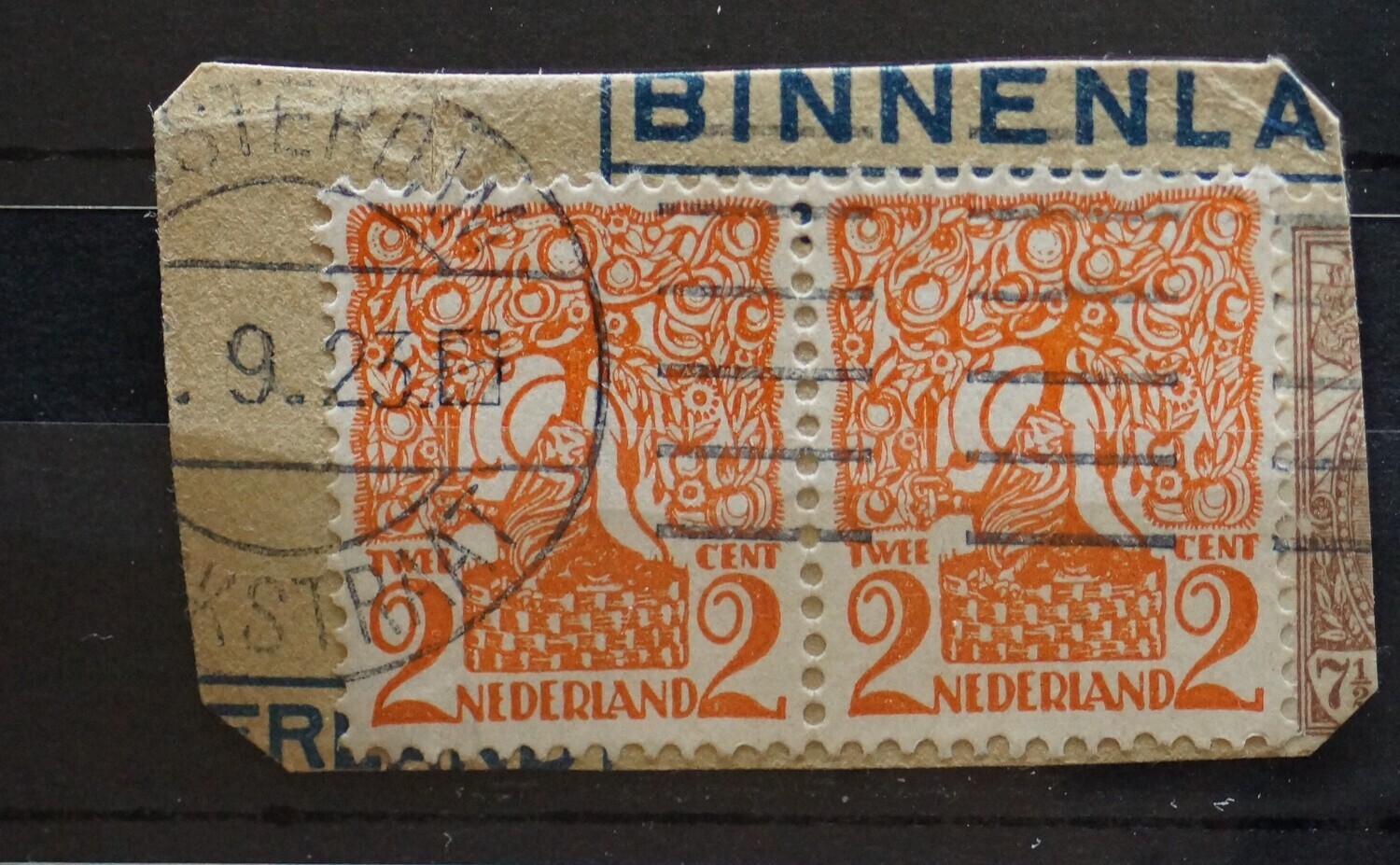 Postwisselstempel Amsterdam Kerkstraat (blokje) op NVPH 111 (paar)