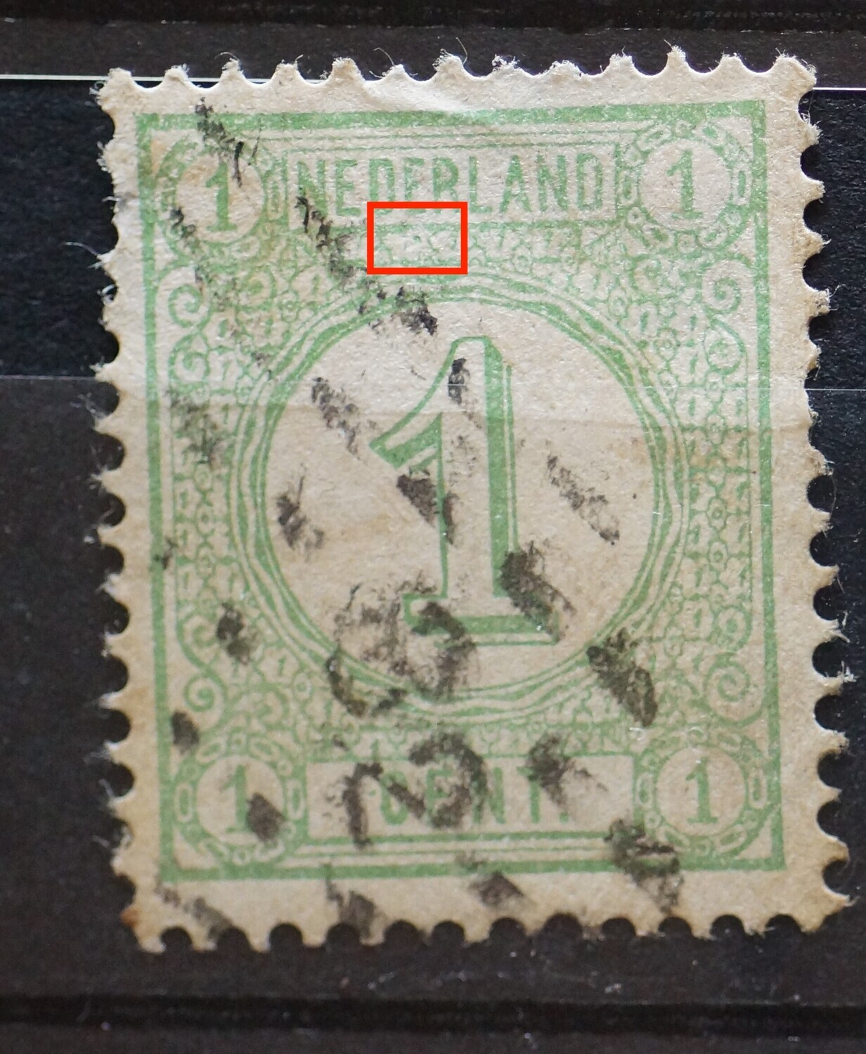 NVPH 31 - groene punt onder e tweede E van NEDERLAND