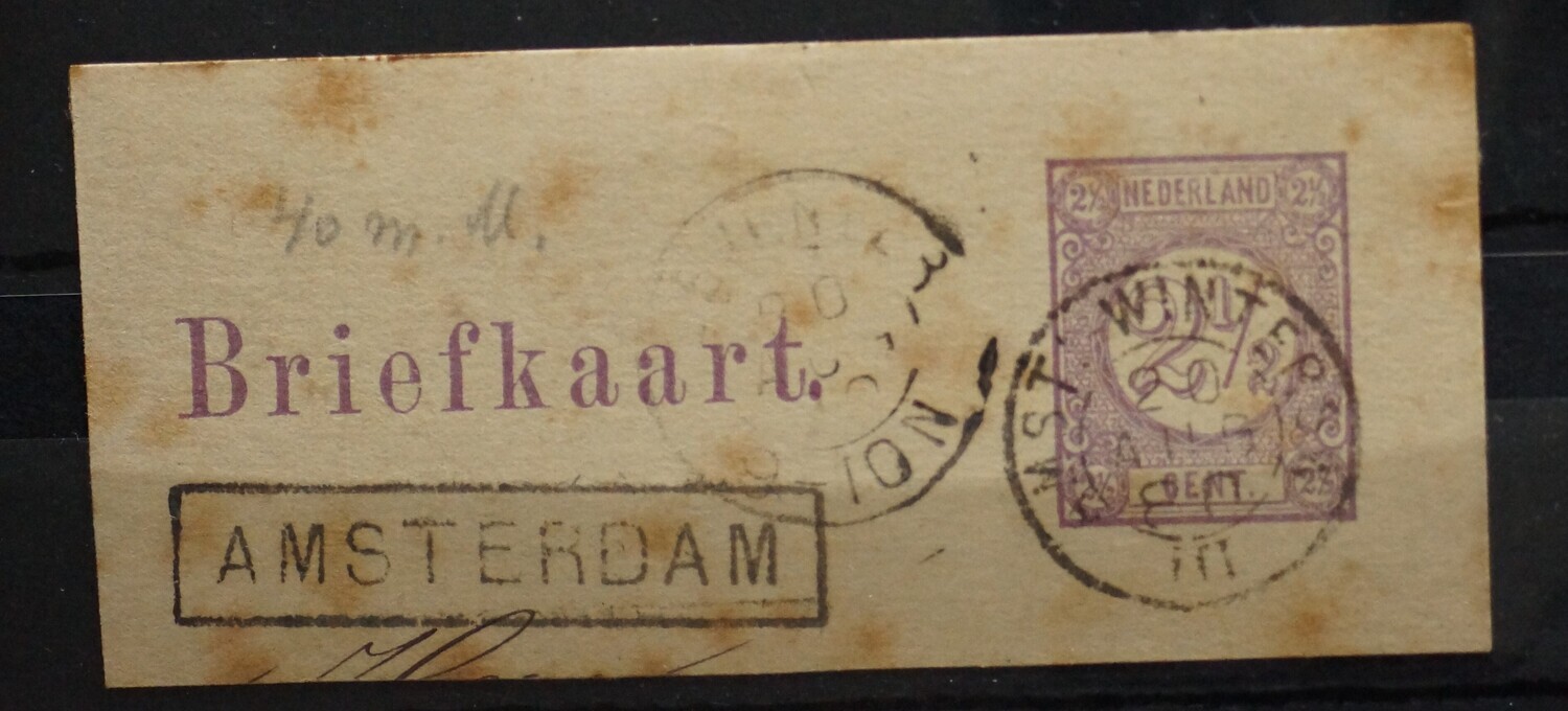kleinrond Zevenaar en Amst:-Wintersw: III + haltestempel Arnhem op fragment briefkaart