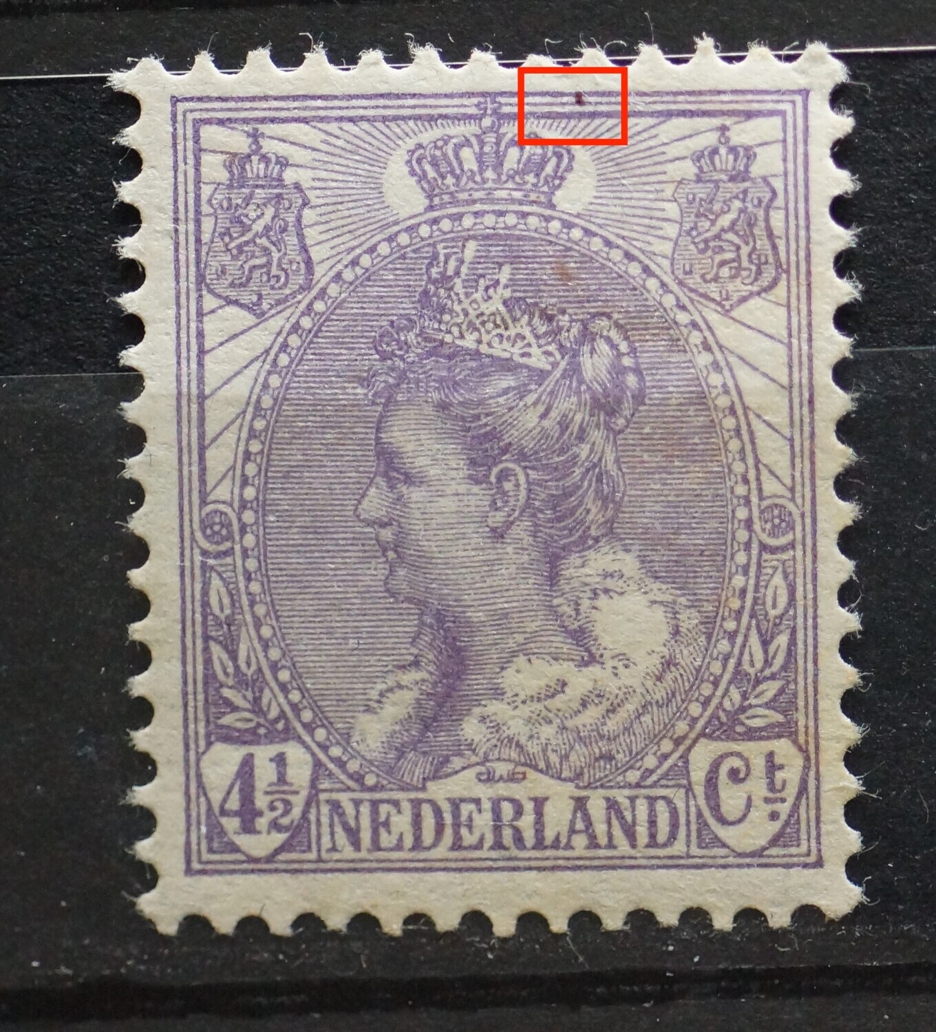 NVPH 59 - donkerviolette stup tussen de kaderlijnen boven