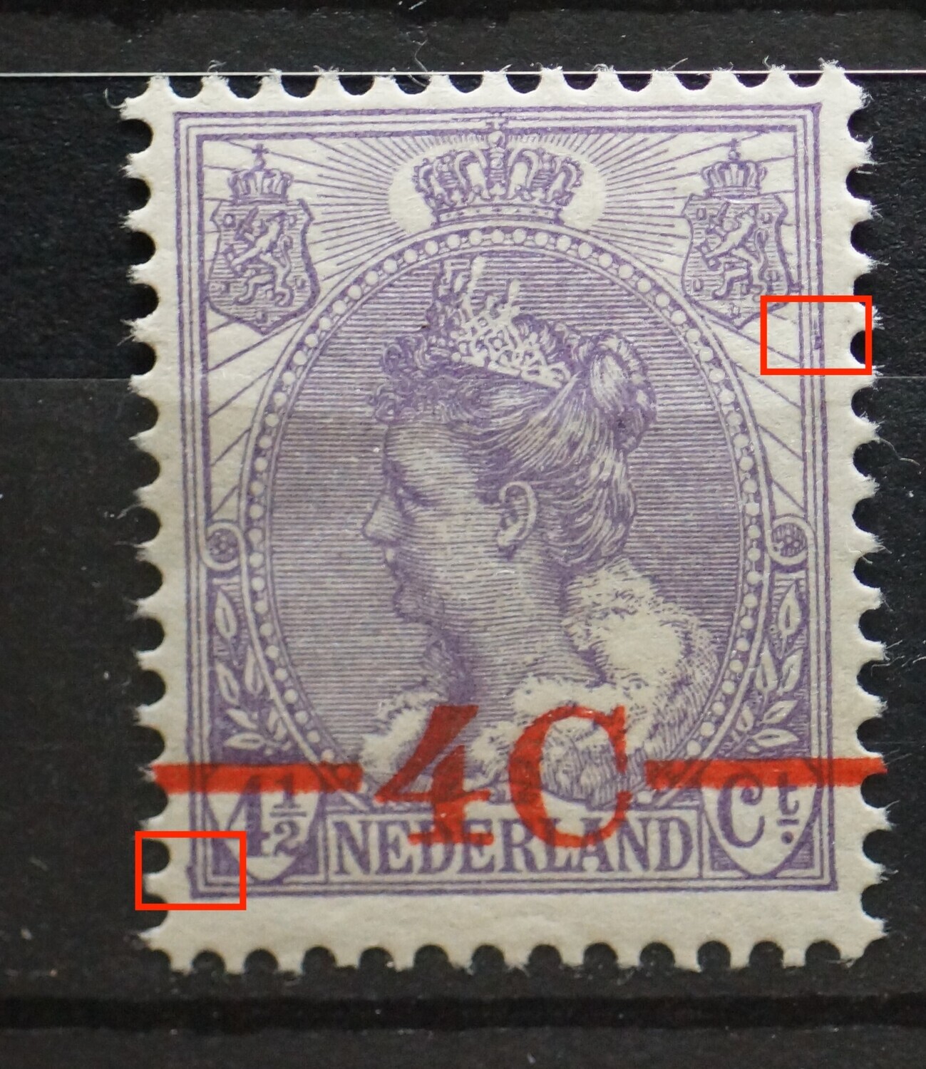 NVPH 106 - o.a. violette streep tussen de kaderlijnen rechts