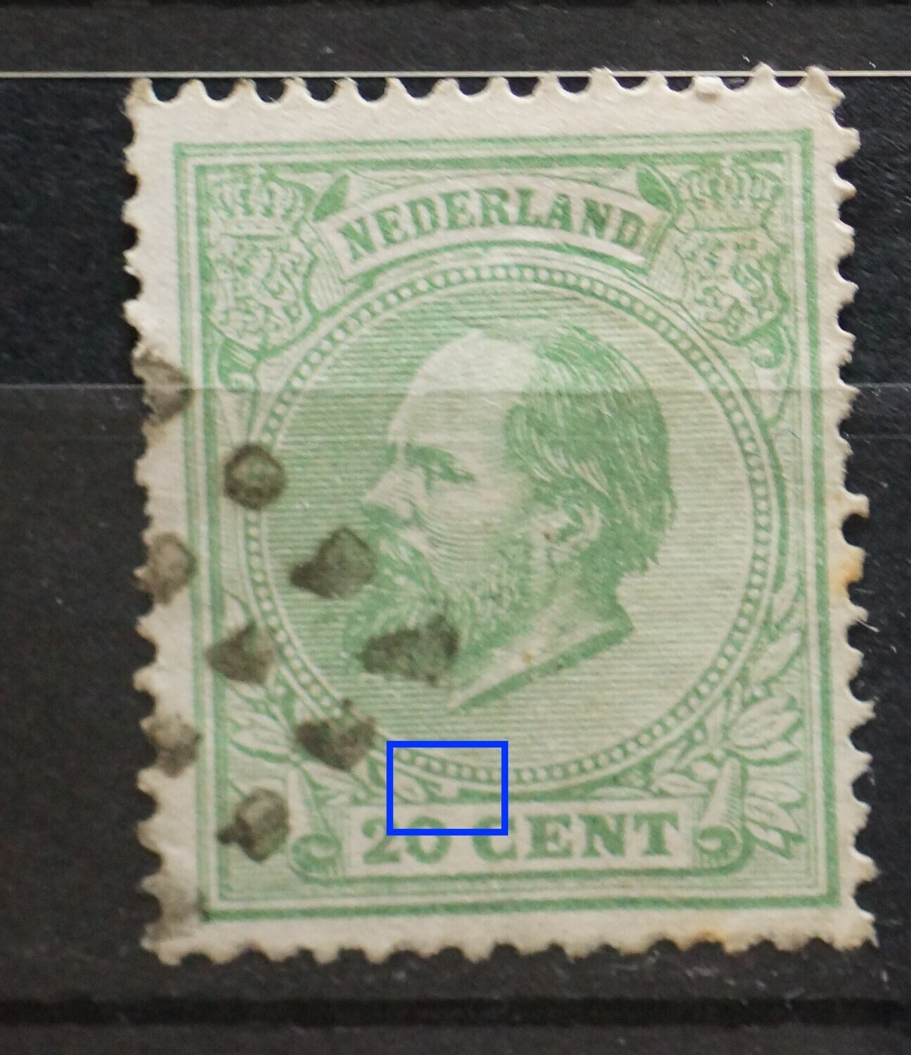 NVPH 24 - witte vlek schuin boven de 0 van 20 NVPH 24 - witte vlek schuin boven de 0 van 20