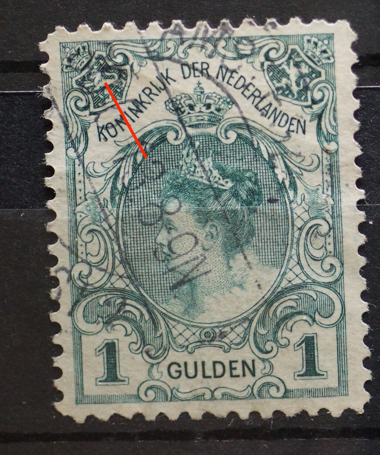 NVPH 77 - dunne groene lijn/graveerkras linksboven