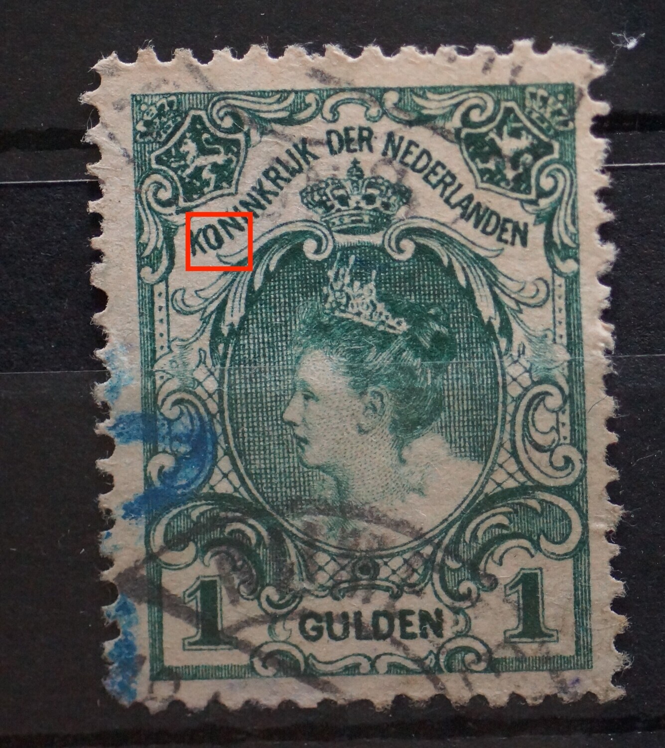 NVPH 77 - groene vlek in de O van KONINKRIJK