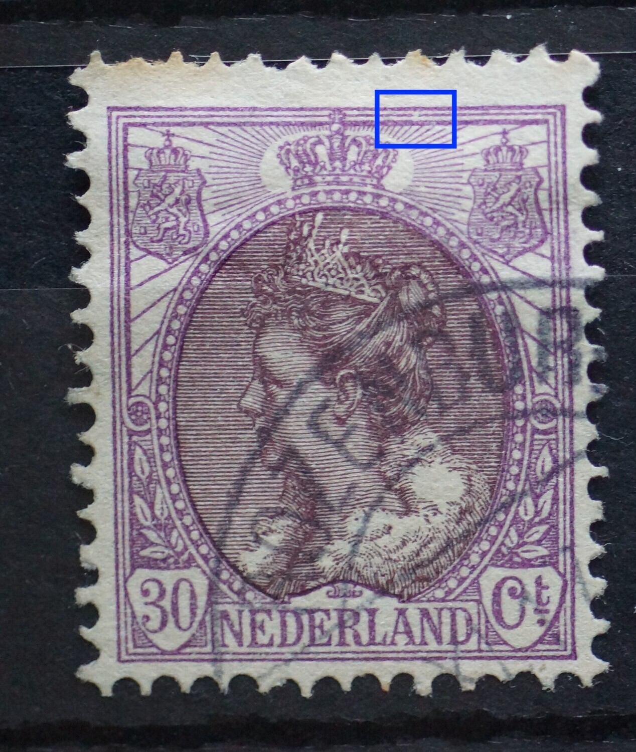 NVPH 72 - breuk in kaderlijn boven NVPH 72 - breuk in kaderlijn boven