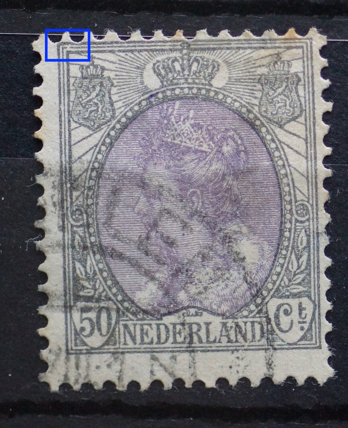 NVPH 75 - breuk in kaderlijn boven, links NVPH 75 - breuk in kaderlijn boven, links