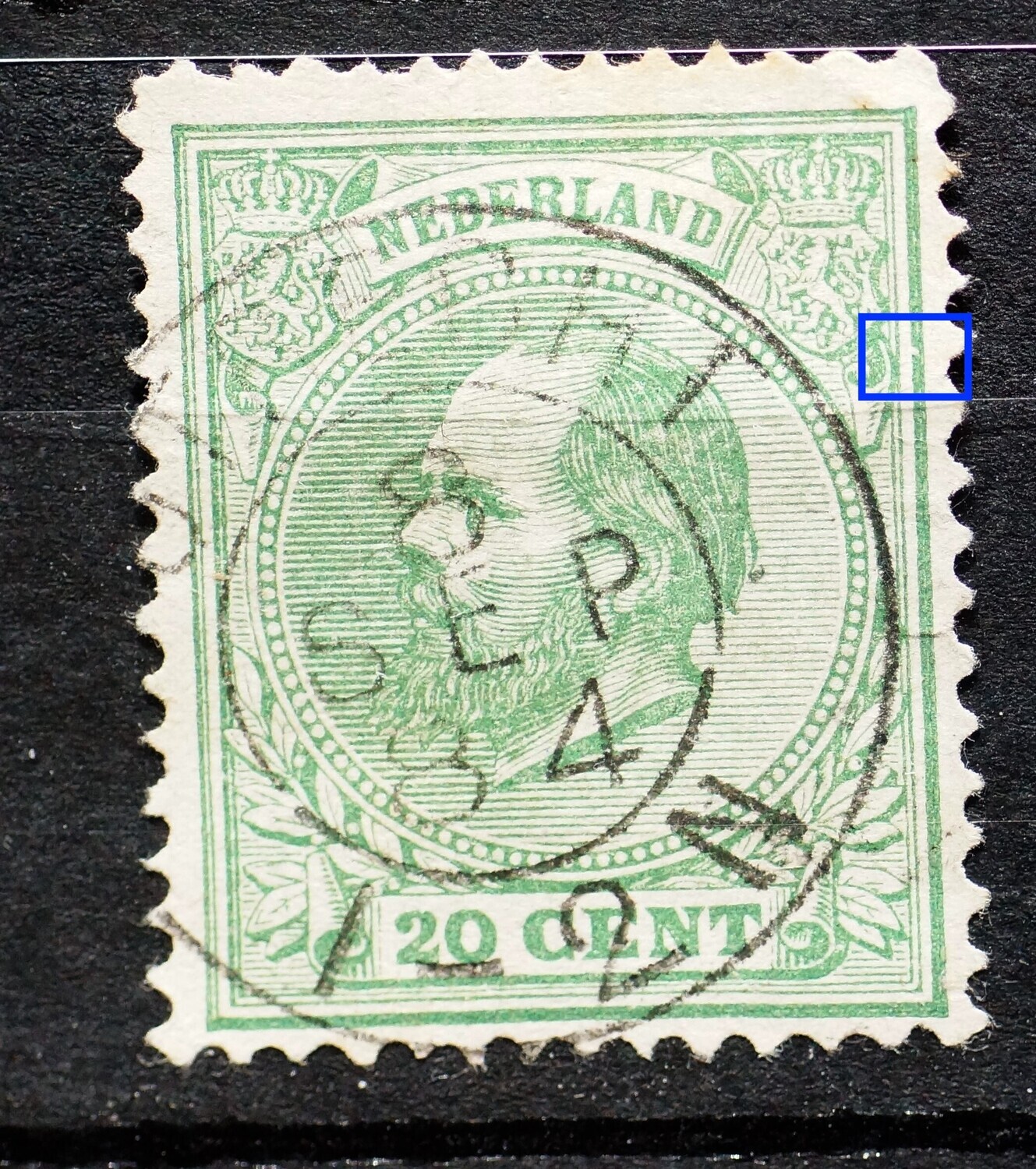 NVPH 24 - wit vlekje in kaderlijn rechts NVPH 24 - wit vlekje in kaderlijn rechts