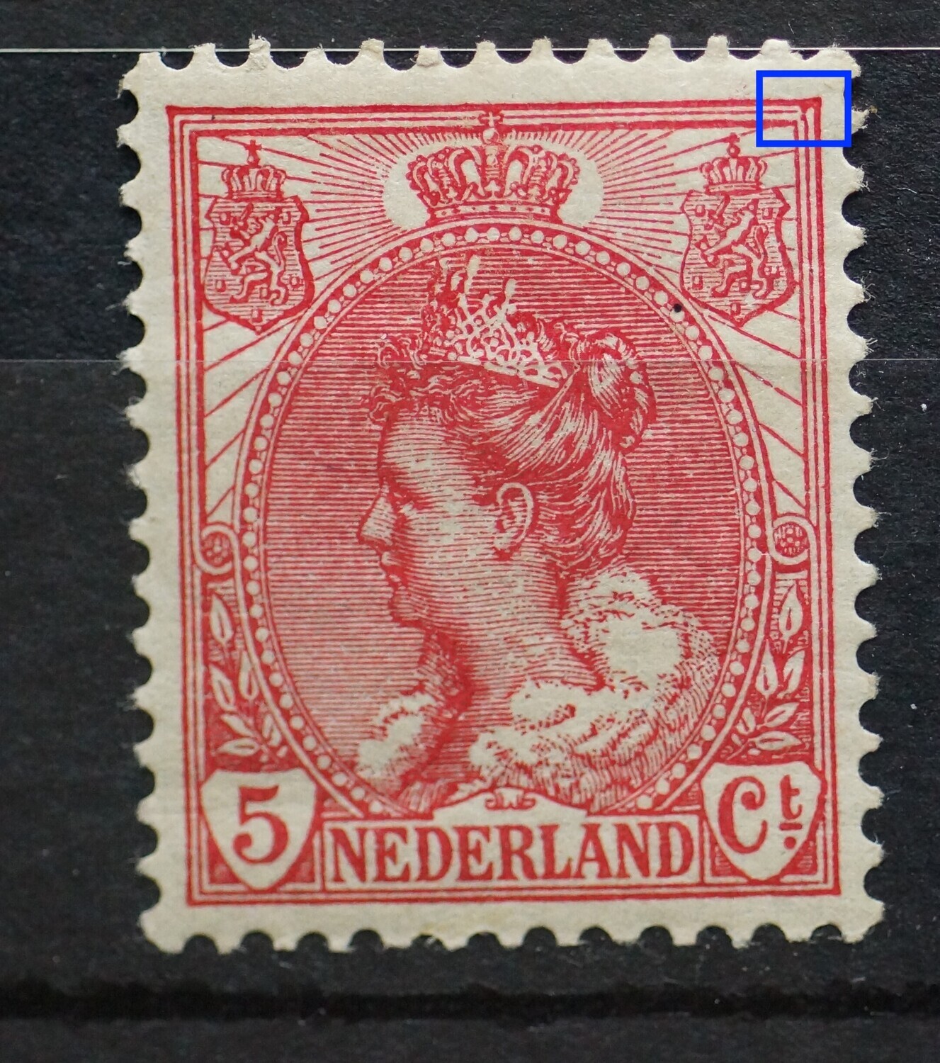 NVPH 60 - beschadiging rechter bovenhoek NVPH 60 - beschadiging rechter bovenhoek