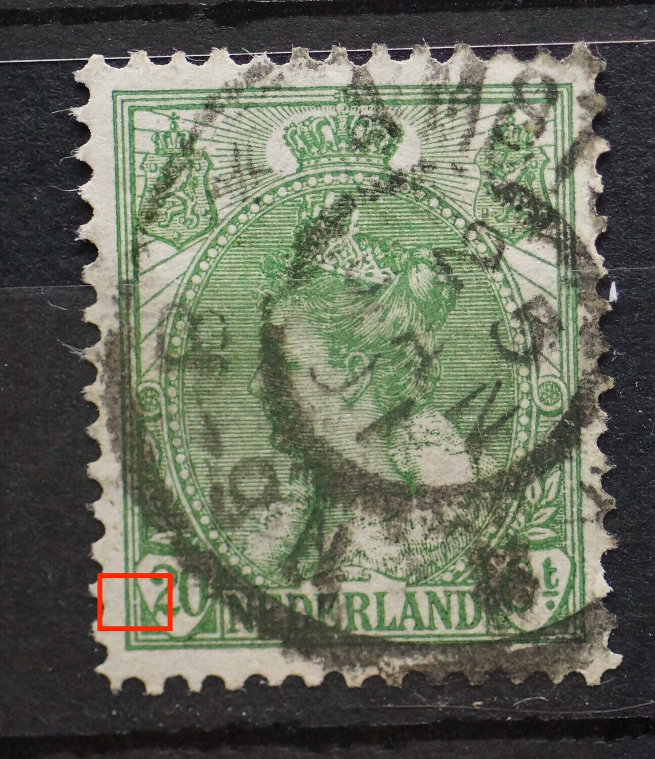 NVPH 68 - breukje in kaderlijn links van 20 NVPH 68 - breukje in kaderlijn links van 20